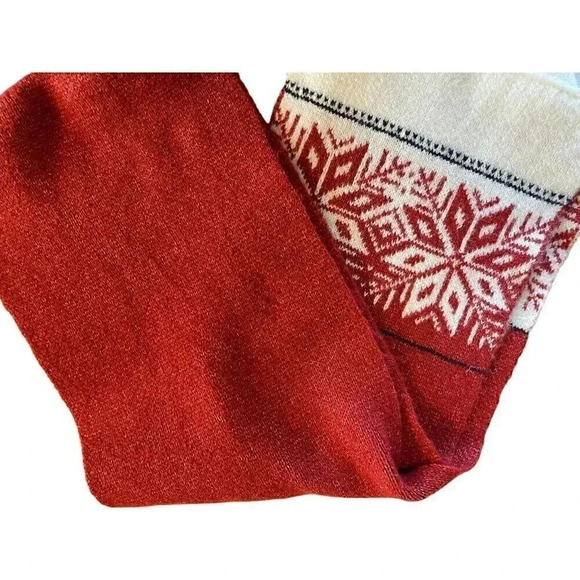 Soft luxurious Scandinavian style red scarf w/ white and red snow flake pattern - Picture 3 of 5